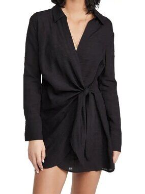 H&M Dress Size 2 Black Long-Sleeve Mini Wrap V Neck Collard Twist Front